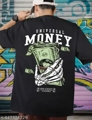 MEN BLACK COLOR ROUND NECK OVERSIZED TSHIRT -money t shirt